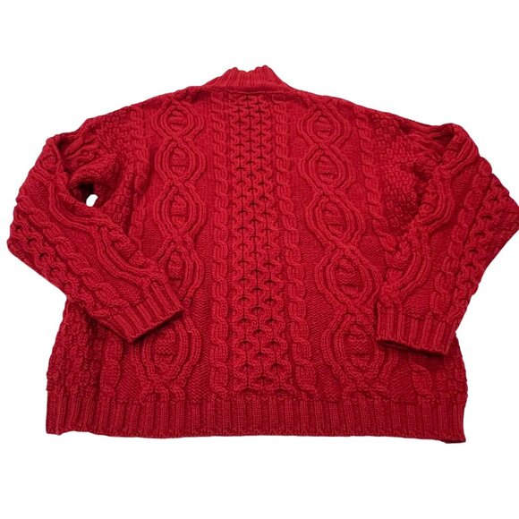 Aran Crafts Ireland Cable Knit Wool Zip Cardigan, Red, S/M - Picture 6 of 9